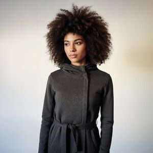 ROOTS Heather Grey Hooded Wrap Cardigan Sweater S Tie Waist Gorpcore Cabincore